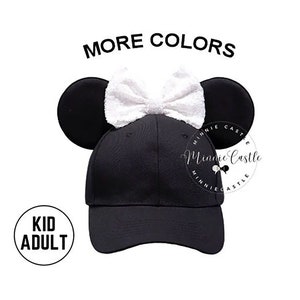 Boné Minnie Ears, Boné de beisebol Mickey Ears, Boné Minnie Ears com laço, Boné de beisebol Mickey Ears, Mouse Ears Adultos e Crianças, Preto e Branco