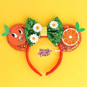 Orange Citrus Bird Ears, Mickey Ears, Garden Orange Mouse Ears, Minnie Ears, Mouse Ears Headband, Orange Citrus Bird Mickey Ears