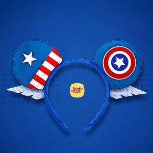 Super Hero Captain USA Ear, Mickey Ears, Boy Mickey Ears, Men Mouse Ears Headband, Characters Ears, Blue Mickey Ears for Adults & Kids
