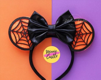 Halloween Spider Web Mouse Ears Headband | Black Orange Purple Headband for Kids Adults |  Theme Park Accessory