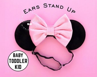 Pink Mickey Ears, Mickey Ears, Baby Toddlers Mickey Ears, Velvet Mouse Ears, Minnie Ears, Non Glitter Mouse Ears with Elastic Headband