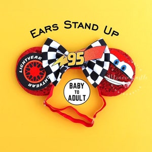Cars Ears, Mickey Ears, Baby Minnie Ears,  Toddler Mouse Ears with Elastic Headband,  Adult Mickey Ears, Women Comfortable Band & Adjustable