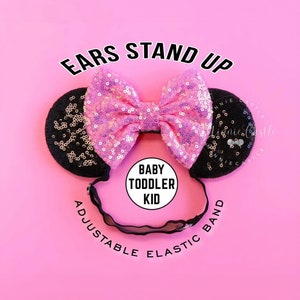 Minnie ears, Mickey Ears Elastic Headband, Baby Minnie Ears, Mouse Ears, Toddler Mouse Ears with Adjustable Headband, Kid Mickey Ears