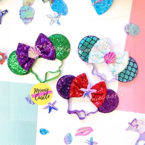 Mermaid Ears with Elastic Headband, Mickey Ears, Mickey Ears, Baby Toddlers Minnie Ears, Minnie Ears, Mermaid Ears, Ariel Ears