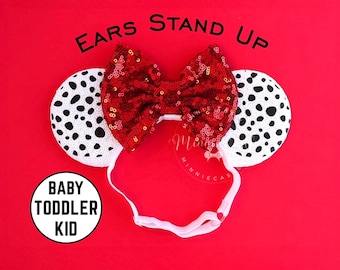 Dalmatian Sequin Mickey Ears: Comfortable Elastic Headband, Minnie Ears
