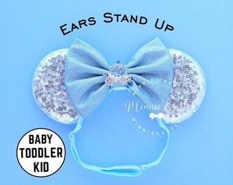 Princess Minnie Ears for Babies, Cinderell Mouse Ears, Mickey Ears, Toddler Adjustable Elastic Headband, Carriage Rhinestones, Characters