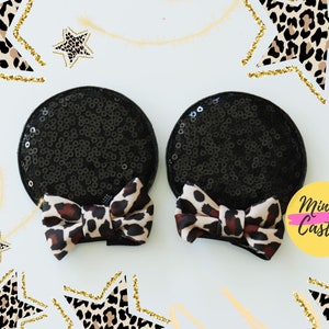 Animal kingdom leopard Mouse hair clip ears, leopard bow Minnie ear clips, Rose gold, Rose pink Minnie ears hair clip, Mickey Animal kingdom