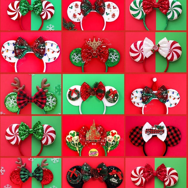 Christmas Mouse Ears Headband | Holiday Costume Hair Accessories | | Winter Theme Park Vacation Family Gift