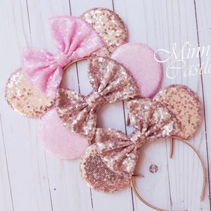 Mouse Ears Rose Gold Pink Sequin Headband Mickey Minnie Ears Kids & Adults