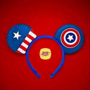 Super Hero Captain USA Ear, Mickey Ears, Boy Mickey Ears, Men Mouse Ears Headband, Characters Ears, Blue Mickey Ears for Adults & Kids