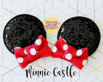 Mickey ears Hair clips, Mickey ears, Mickey ears, Mouse ears hair clip, Mickey hair clips, Minnie ears, polka dot bow, toddlers and kids