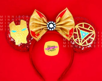 Iron Suit Hero Mouse Ears, Mickey Ears, Red Gold Super Hero Minnie Ears, Characters Ears, Metal Armor Hero Ears for Girls, Kids & Women