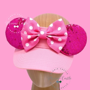 Pink Polka Dots Mickey Visor, Custom Color Mouse Ears Visor, Minnie Ears for Kids & Adults
