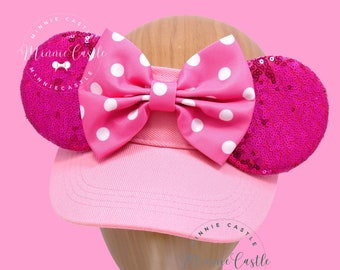 Pink Polka Dots Mickey Visor, Custom Color Mouse Ears Visor, Minnie Ears for Kids & Adults
