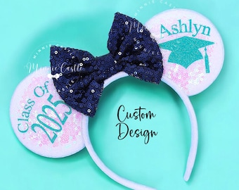 Class of 2025 Mouse Ears, Custom Design Graduation Mickey Ears, Minnie Ears, Navy and Teal Mouse Ears Headband, Personalized Graduation Gift