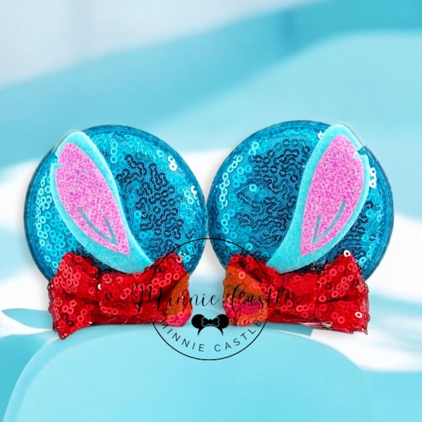 Hawaiian Stitchee Ears, Mickey ears Hair Clips, Hawaiian Mickey ears, Minnie Ears, Characters Ears, Mouse Hair clips, Minnie hair clips