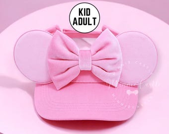Mickey Ears Pink Visor, Custom Suede Mouse Ears Sun Cap by Minnie Castle