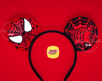 Spinne Held Maus Ohren, Micky Ohren für Jungen und Männer, schwarze & rote Minnie Ohren, Micky Ohr, Superheld Stirnband, Charaktere Ohren für alle Altersgruppen