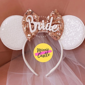 Bride Ears, Mickey Ears, Bride Minnie Ears, Bride Mouse Ears Headband with Veil, Bride shower Gift, Bride Mickey Ears