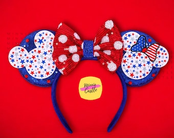 USA Patriotic Maus Ohr, 4. Juli Mickey Ohren, Minnie Ohren, Rot Weiß Blau Amerikanische Flagge Stirnband für Erwachsene & Kinder, Tag der Unabhängigkeit