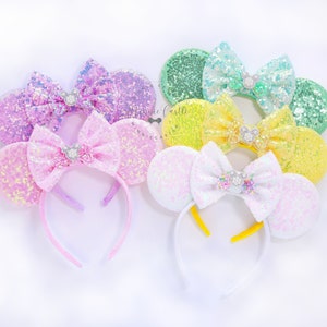 Sequin Mouse Ears, Mickey Ears, Minnie Pearl Mouse Ears, Sprinkles Bow Mouse Ears, Minnie Ears, Pastel Minnie Ears, Mouse Ears Headband