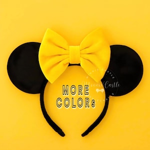 Yellow Bow Mouse Ears, Mickey Ears, Velvet Minnie Headband, Classic Style, Lightweight & Comfortable, Birthday Gift for Girls, Kids Adults
