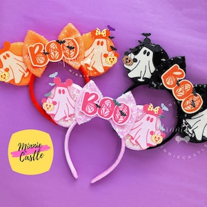 Halloween-spook Mickey-oren, Boo Minnie-oren, Halloween-oren met vleermuizen en pompoen, muizenoren hoofdband voor kinderen en volwassenen, karakteroren
