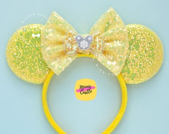 Mouse Ears Yellow Pearl Sprinkles Bow Pastel Headband Mickey Minnie Ears