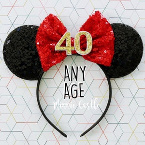 Birthday Ears, Birthday Mickey ears, Birthday Minnie ears, 40th birthday  ears, Birthday mouse headband Mickey ears, Sequin Mouse ears