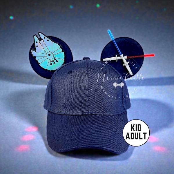 Lightsaber & Falcon Mickey Hat, Mouse Ears Hat for Boys and Men, S Wars Baseball Cap Minnie Ears for Kids and Adults