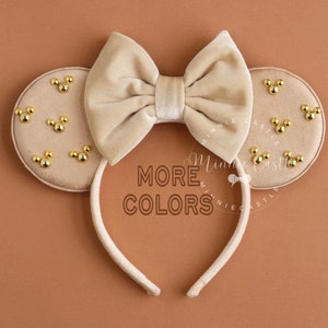 Beige Mickey Ears, Mickey Ears, Gold Minnie Charm Mouse Ears, Minnie Ears, Velvet Mouse Ears, Beige and Gold Minnie Ears, Mickey Ears gifts image 1