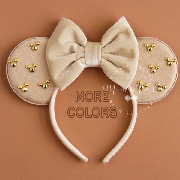Beige Mickey Ears, Mickey Ears, Gold Minnie Charm Mouse Ears, Minnie Ears, Velvet Mouse Ears, Beige and Gold Minnie Ears, Mickey Ears gifts