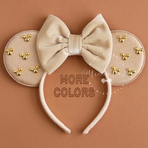 Beige Mickey Ears, Mickey Ears, Gold Minnie Charm Mouse Ears, Minnie Ears, Velvet Mouse Ears, Beige and Gold Minnie Ears, Mickey Ears gifts