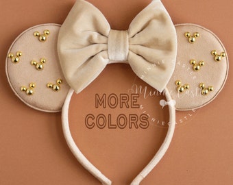 Beige Mickey Ears, Mickey Ears, Gold Minnie Charm Mouse Ears, Minnie Ears, Velvet Mouse Ears, Beige and Gold Minnie Ears, Mickey Ears gifts