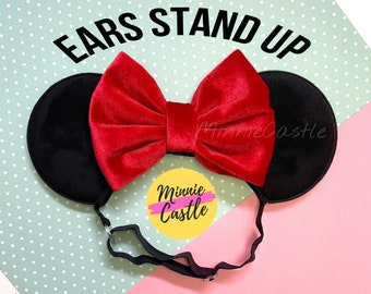Minnie Ears, kids velvet Minnie mouse ears elastic headband, Minnie mouse ears headband, Disney ears with stretch band, No headache