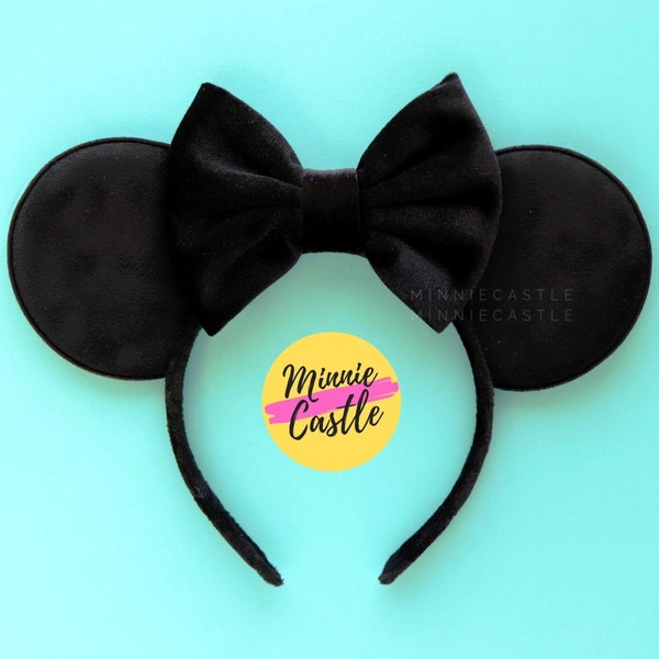 Mickey Ears, Black Mickey Ears, Velvet Bow Mouse Ears, Minnie Ears, Mouse Ears Headband, Black Ears, Mickey Ears, Black Velvet Ears