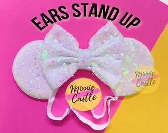 Minnie Ears, Baby toddler Minnie mouse ears elastic headband, Baby Minnie mouse ears headband, Minnie ears with stretch band, Disney, white