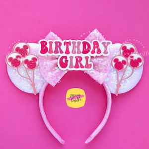 Birthday Hot Pink Mouse Ears with Balloons, Mickey ears for Birthday Girls, Minnie Ears for All Ages, Kids & Adults, Mouse Ears Headband