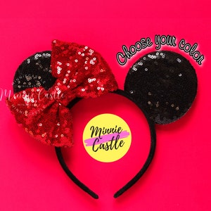 Mouse Ears Side Bow Headband Red Black Minnie Mickey Ears Kids & Adults