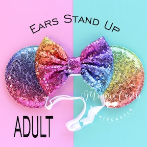 Rainbow Minnie ears, Mickey Ears Elastic Headband, Women Adult Mouse ears, Minnie ears, Mickey Ears, Comfortable Mouse Ears