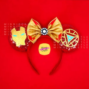 Metallic Armor Mouse Ears Headband with Bow for All Ages, Cartoon Movie Inspired Ears