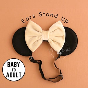 Mickey Ears for Adults, Women Mouse Ears, Beige Velvet Mickey Ears, Minnie Ears, Mouse Ears with Elastic Headband, Mickey Ears, Mickey Ears