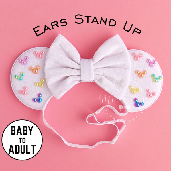 Mickey Pearl Ears, Mickey Ears, Baby Toddlers Mickey Ears, Minnie Ears, Pastel Minnie Pearls Ears, Mickey Charm Mouse Ears Elastic Band