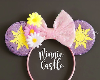The lost princess Mouse Ears, Princess Minnie Ears,  Flowers Sun Princess Mouse Ears, Tangle Mickey Ears, Birthday Mouse Ears headband