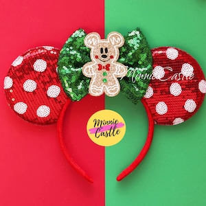Gingerbread Ears, Christmas Mickey Ears, Christmas Gingerbread ears, Minnie Ears, Mickey Ears, Red and White Polka Dots Mouse Ears Headband