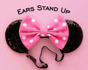 Pink Polka dots Mickey Ears, Mickey Ears, Baby Toddlers Minnie Ears, Minnie Ears, Pink White Polka dots Mouse Ears Elastic Headband