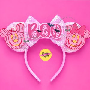 Pink Pumpkin Mouse Ears, Mickey Ears, Halloween Minnie Ears, Halloween Ears, Mouse Ears headband for Adults and Kids, Minnie Ears Gifts