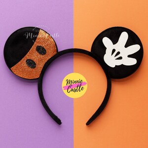 Halloween Mouse Ears for Boys & Men, Mickey Ears Orange Black, Mickey Pants and Hand Headband, Kids and Adult Character Ears, Minnie Ears