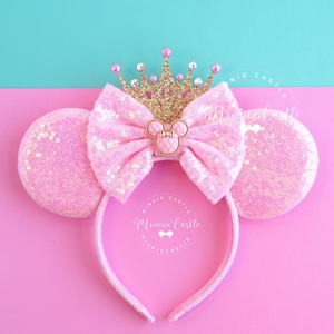 Pink Mickey Ears With Gold Crown, Mickey Ears, Minnie Ears