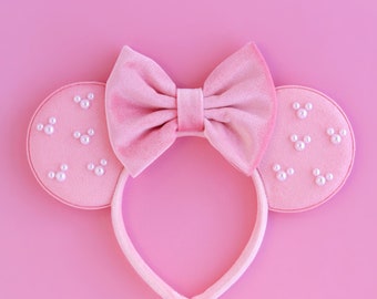 Pink Minnie Ears, Mickey Pearls Ears, Pink Pearls Ears, Mickey Ears,  Minnie Ears, Mouse Ears Headband, Velvet Mickey Ears, Pink Ears